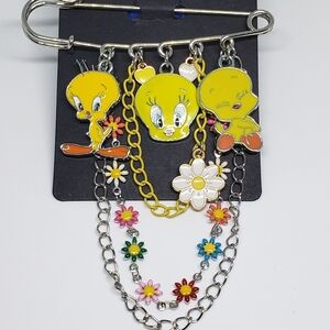 Handmade Tweety Bird Charm Safety Pin Brooch